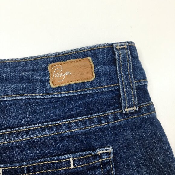 PAIGE Logo Hardware Medium Wash JIMMY JIMMY Raw Edge Hem Cut Offs Denim Shorts - Picture 11 of 11